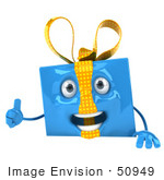 #50949 Royalty-Free (Rf) Illustration Of A 3d Blue Gift Mascot Presenting A Blank Sign Board - Version 1