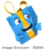 #50954 Royalty-Free (Rf) Illustration Of A 3d Blue Present Mascot Pointing To A Blank Sign Board