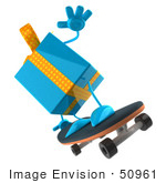 #50961 Royalty-Free (Rf) Illustration Of A 3d Blue Present Character Skateboarding - Version 2