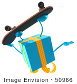 #50966 Royalty-Free (Rf) Illustration Of A 3d Blue Present Character Skateboarding - Pose 2