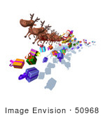 #50968 Royalty-Free (Rf) Illustration Of A 3d Santa Claus And Reindeer Flying Over Gifts - Version 5