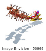 #50969 Royalty-Free (Rf) Illustration Of A 3d Santa Claus In His Sled With The Flying Reindeer - Version 1