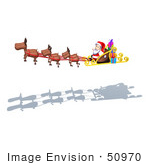 #50970 Royalty-Free (Rf) Illustration Of A 3d Santa Claus In His Sled With The Flying Reindeer - Version 2