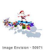 #50971 Royalty-Free (Rf) Illustration Of A 3d Santa Claus Snowboarding On Gifts - Version 1