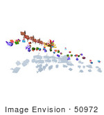 #50972 Royalty-Free (Rf) Illustration Of A 3d Santa Claus And Reindeer Flying Over Gifts - Version 6
