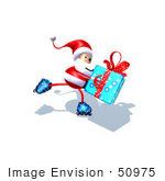#50975 Royalty-Free (Rf) Illustration Of A 3d Santa Claus Inline Skating With A Gift - Version 4