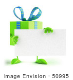 #50995 Royalty-Free (Rf) Illustration Of A 3d Green Present Character Holding A Blank Business Card