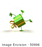 #50996 Royalty-Free (Rf) Illustration Of A 3d Green Present Character Doing A Cartwheel - Version 1