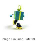 #50999 Royalty-Free (Rf) Illustration Of A 3d Blue Present Character Inline Skating - Version 2