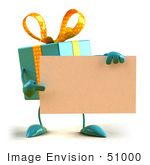 #51000 Royalty-Free (Rf) Illustration Of A 3d Blue Present Character Holding A Blank Business Card - Version 2