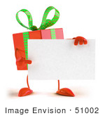 #51002 Royalty-Free (Rf) Illustration Of A 3d Red Present Character Holding A Blank Business Card