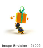 #51005 Royalty-Free (Rf) Illustration Of A 3d Yellow Present Character Inline Skating - Version 2
