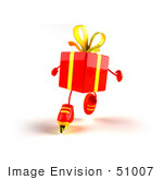 #51007 Royalty-Free (Rf) Illustration Of A 3d Red Present Character Inline Skating - Version 1