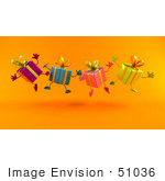 #51036 Royalty-Free (Rf) Illustration Of A Line Of Four 3d Present Characters Jumping - Version 2