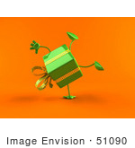 #51090 Royalty-Free (Rf) Illustration Of A 3d Green Present Character Doing A Cartwheel - Version 2