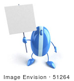 #51264 Royalty-Free (Rf) Illustration Of A 3d Wireless Blue Computer Mouse Mascot Holding Up A Blank Sign - Version 1