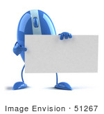 #51267 Royalty-Free (Rf) Illustration Of A 3d Wireless Blue Computer Mouse Mascot Holding A Blank Business Card - Version 2
