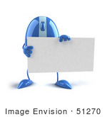 #51270 Royalty-Free (Rf) Illustration Of A 3d Wireless Blue Computer Mouse Mascot Holding A Blank Business Card - Version 1