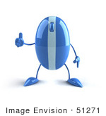 #51271 Royalty-Free (Rf) Illustration Of A 3d Wireless Blue Computer Mouse Mascot Giving The Thumbs Up - Version 1