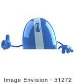 #51272 Royalty-Free (Rf) Illustration Of A 3d Wireless Blue Computer Mouse Mascot Giving The Thumbs Up And Standing Behind A Blank Sign
