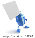 #51273 Royalty-Free (Rf) Illustration Of A 3d Wireless Blue Computer Mouse Mascot Holding Up A Blank Sign - Version 2