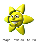 #51623 Royalty-Free (Rf) Illustration Of A 3d Happy Yellow Sun Smiling - Version 3