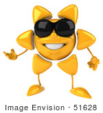 #51628 Royalty-Free (Rf) Illustration Of A 3d Happy Yellow Sun Gesturing And Wearing Shades