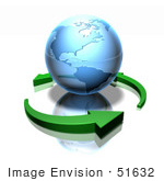 #51632 Royalty-Free (Rf) Illustration Of 3d Green Arrows Circling A Blue Globe Featuring The Americas