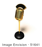 #51641 Royalty-Free (Rf) Illustration Of A 3d Retro Golden Microphone On A Counter - Version 3