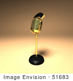 #51683 Royalty-Free (Rf) Illustration Of A 3d Gold Retro Microphone On A Counter - Version 8