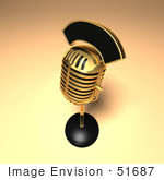 #51687 Royalty-Free (Rf) Illustration Of A 3d Gold Retro Microphone On A Counter - Version 12