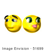 #51699 Royalty-Free (RF) Illustration Of Two Shy 3d Smiley Faces by Julos