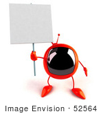 #52564 Royalty-Free (Rf) Illustration Of A 3d Red Television Mascot Holding Up A Blank Sign - Version 2