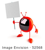 #52568 Royalty-Free (Rf) Illustration Of A 3d Red Television Mascot Holding Up A Blank Sign - Version 1