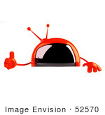 #52570 Royalty-Free (Rf) Illustration Of A 3d Red Television Mascot Giving The Thumbs Up And Standing Behind A Blank Sign