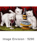 #5290 White Cats Drinking Wine