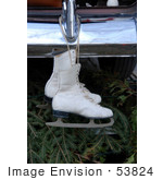 #53824 Royalty-Free Stock Photo Of A Pair Of Ice Skates Hanging From A Bumper