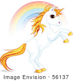 #56137 Royalty-Free (Rf) Clip Art Of A White And Gold Unicorn Raring In Front Of A Rainbow