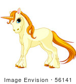 #56141 Royalty-Free (RF) Clip Art Of A Beige Unicorn With Golden Hooves, Hair And Horn by pushkin
