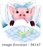 #56147 Clip Art Of An Adorable Pink Piggy Laying In Bed With A Thermometer And Tissues, Sick With The Flu by pushkin