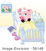 #56148 Royalty-Free (RF) Clip Art Of A Sick Piggy Resting In Bed by pushkin