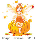 #56151 Royalty-Free (RF) Clipart Illustration Of An Autumn Fairy Sitting On A Pumpkin, Surrounded By Falling Leaves by pushkin