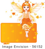 #56152 Royalty-Free (Rf) Clip Art Of A Happy Autumn Fairy Princess Sitting On A Blank Orange Sign With Leaves And Hearts