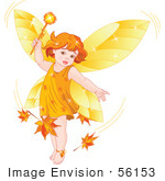 #56153 Royalty-Free (Rf) Clipart Illustration Of An Autumn Fairy Child Stirring Up Leaves In A Breeze