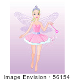 #56154 Clip Art Of A Pretty Fairy Princess Flying With A Magic Wand On A Gradient Purple Background