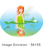 #56155 Clip Art Of A Red Haired Fairy Girl Sitting On A Lily Pad On A Pond by pushkin