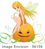 #56159 Royalty-Free (Rf) Clip Art Of A Pretty Autumn Fairy Sitting On A Halloween Pumpkin