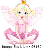 #56162 Royalty-Free (RF) Clip Art Of A Blond Fairy Princess In Pink, Sitting On The Ground by pushkin