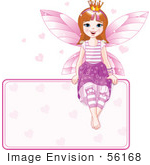 #56168 Royalty-Free (RF) Clip Art Of A Brunette Fairy Princess With Hearts, Sitting On A Blank Sign by pushkin