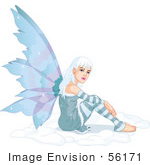 #56171 Royalty-Free (RF) Clip Art Of A Pretty White Haired Winter Fairy Sitting In Snow by pushkin